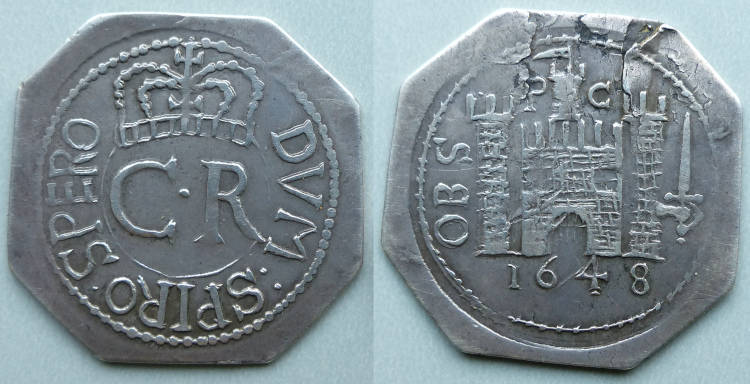 Charles I, 1648 Pontefract Castle besieged octagonal shilling Charles I, 1648 Pontefract Castle besieged octagonal shilling